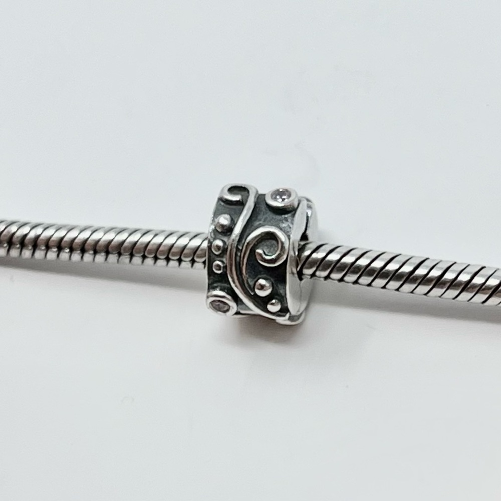 Pandora Sterling Silver Tendril with Pink CZ Clip Charm